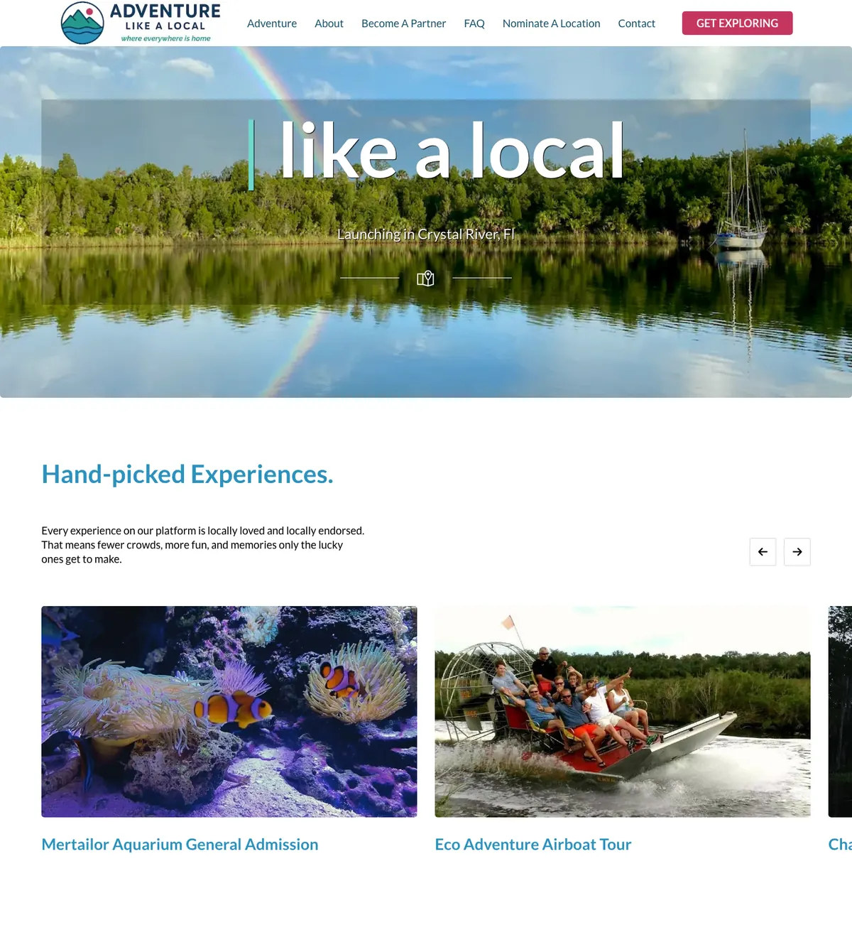 Screenshot of the Adventure Like A Local website designed by Anchorlynk