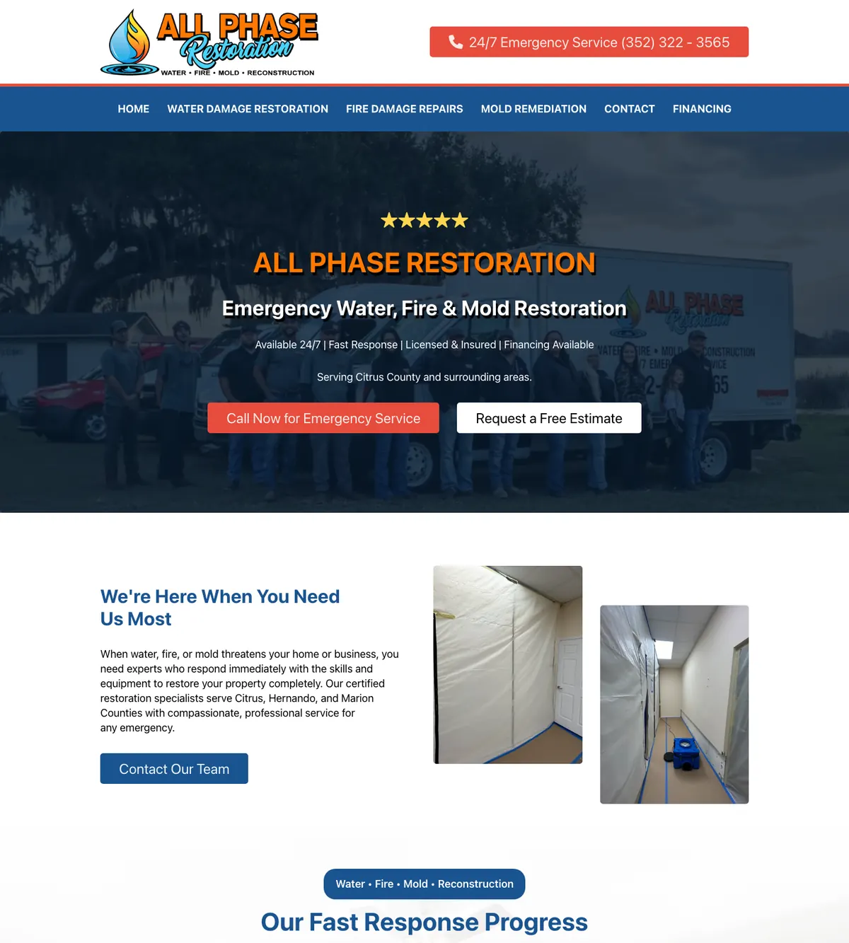 Screenshot of the All Phase Restoration website designed by Anchorlynk