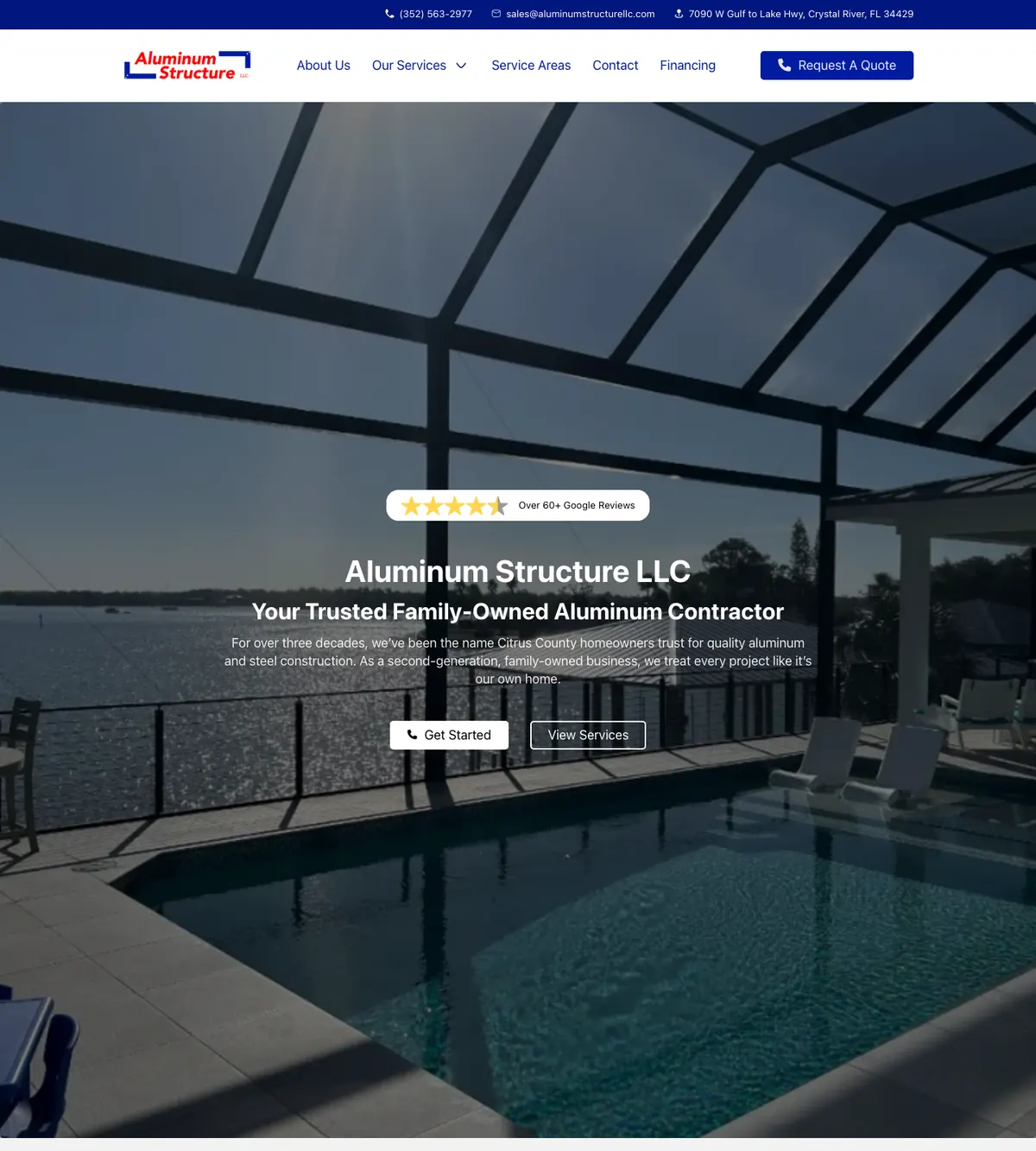 Screenshot of the Aluminum Structure LLC website designed by Anchorlynk