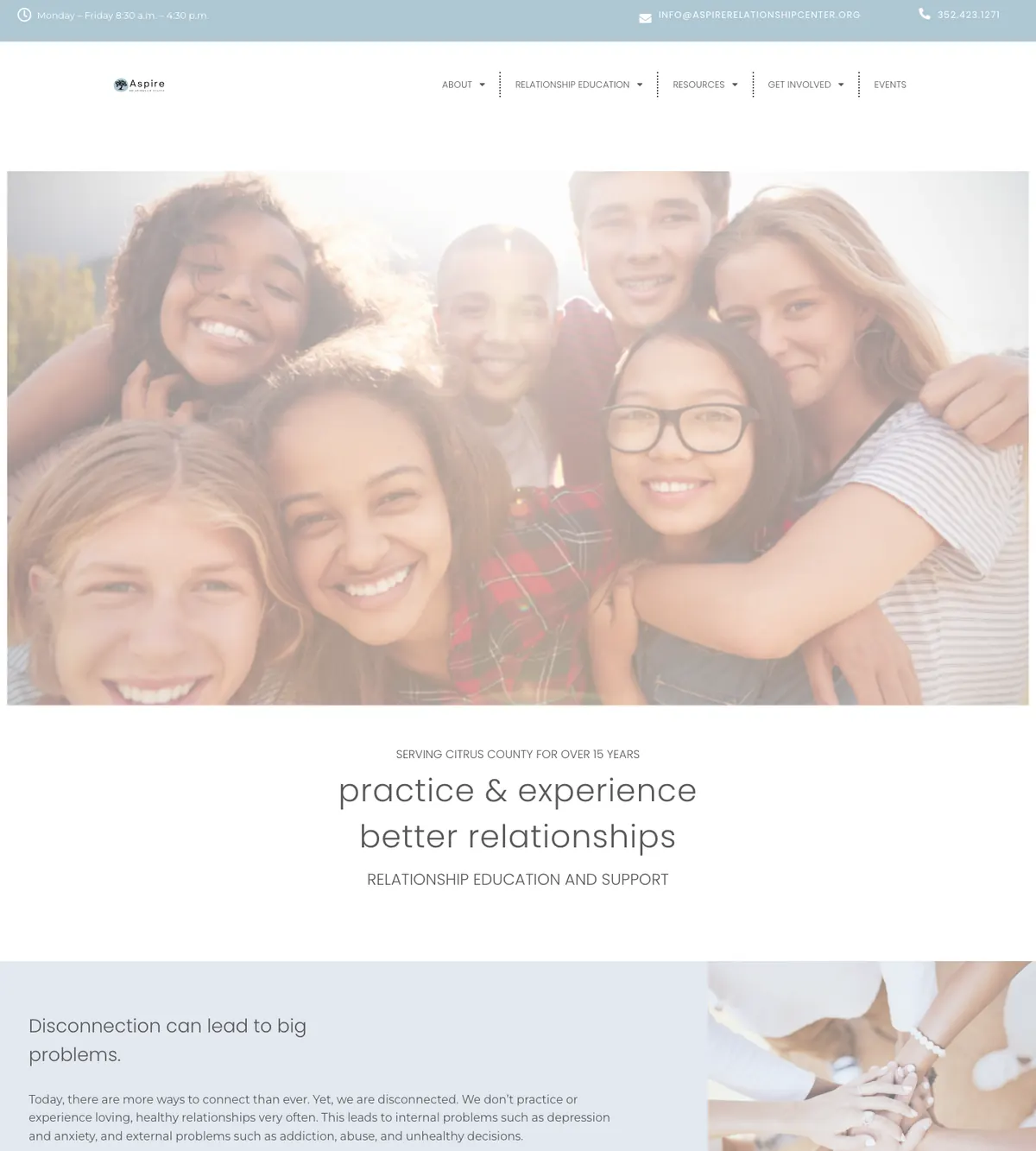Screenshot of the Aspire Relationship Center website designed by Anchorlynk