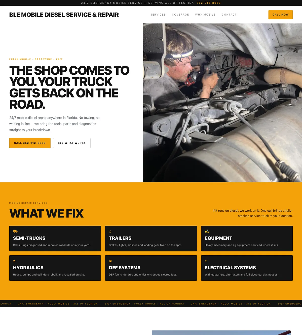 Screenshot of the BLE Mobile Diesel website designed by Anchorlynk