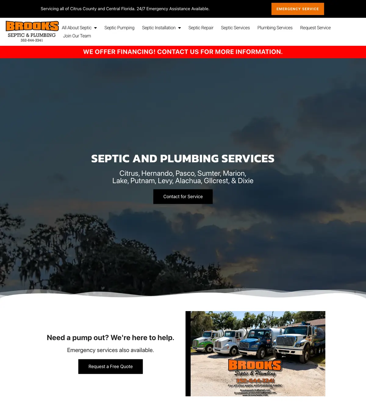 Screenshot of the Brooks Septic & Plumbing website designed by Anchorlynk
