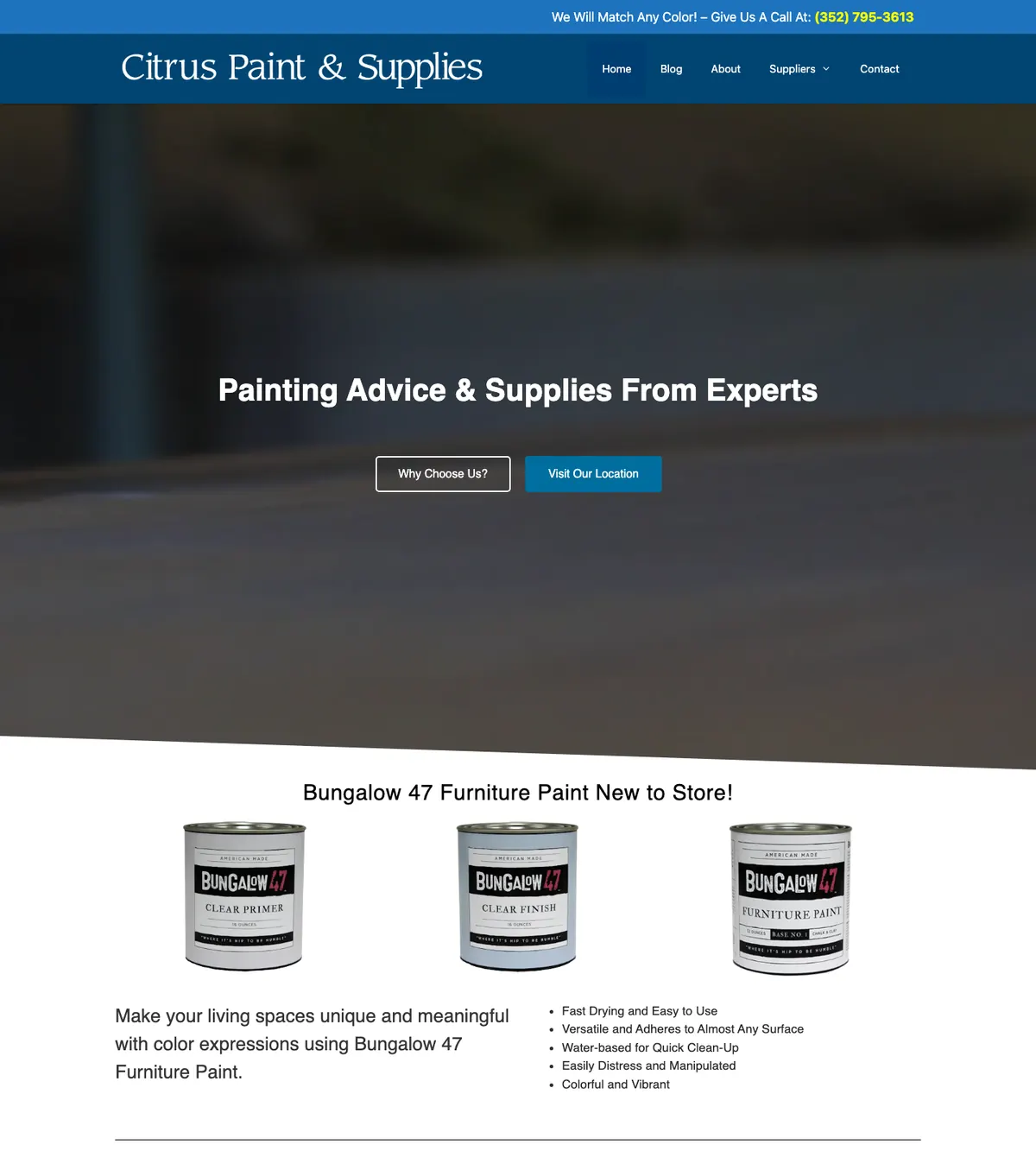 Screenshot of the Citrus Paint & Supplies website designed by Anchorlynk