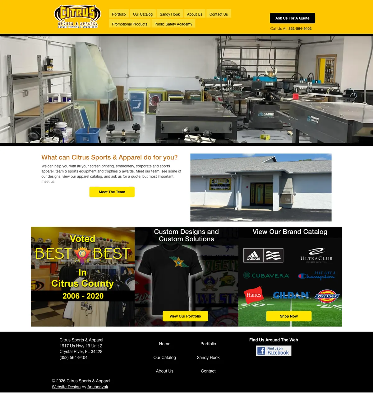 Screenshot of the Citrus Sports & Apparel website designed by Anchorlynk