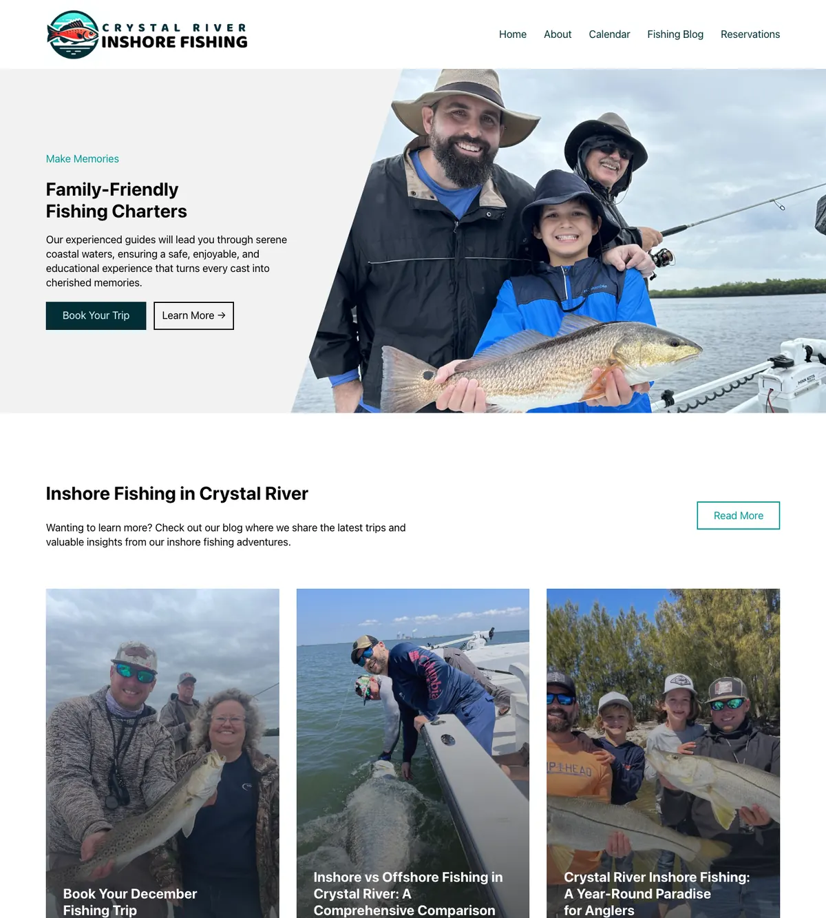 Screenshot of the Crystal River Inshore Fishing website designed by Anchorlynk