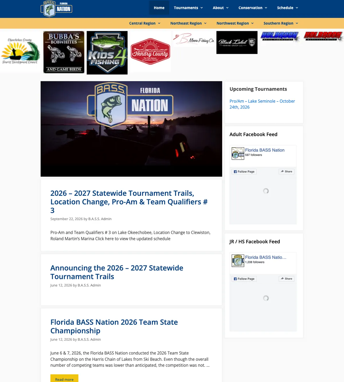 Screenshot of the Florida B.A.S.S. Nation website designed by Anchorlynk