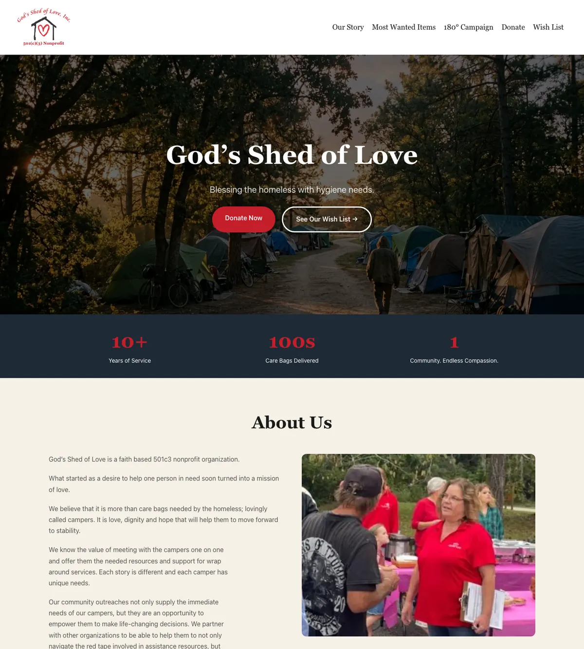 Screenshot of the God's Shed of Love website designed by Anchorlynk