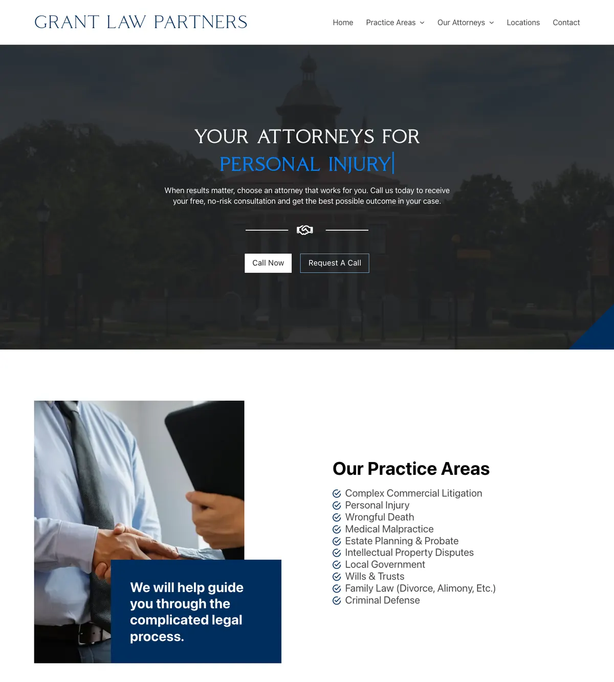 Screenshot of the Grant Law Partners website designed by Anchorlynk