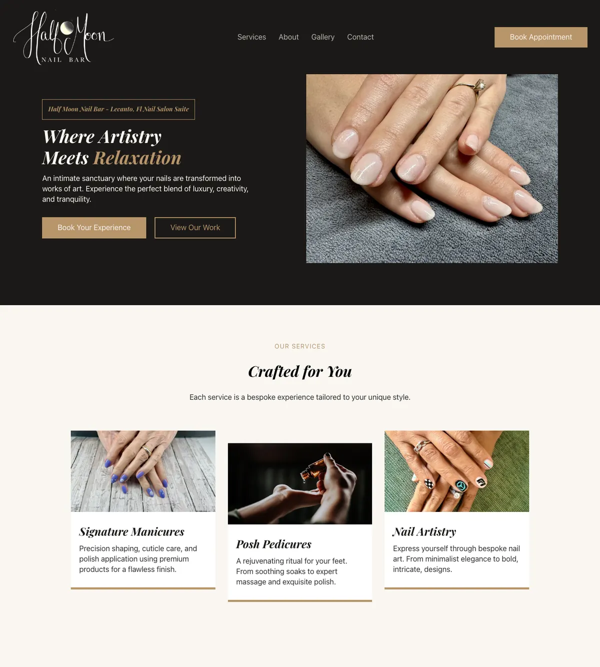 Screenshot of the Half Moon Nail Bar website designed by Anchorlynk