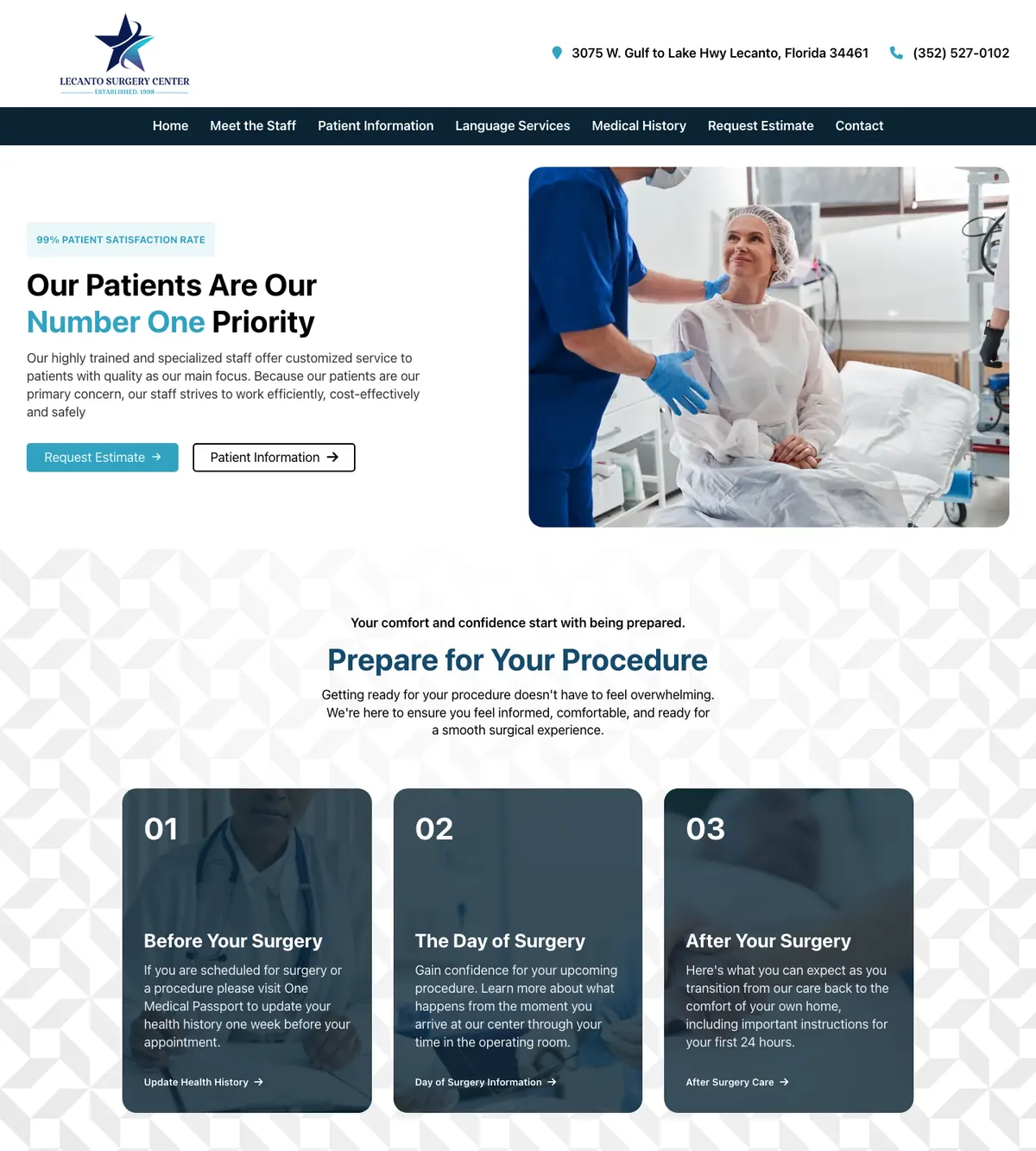 Screenshot of the Lecanto Surgery Center website designed by Anchorlynk