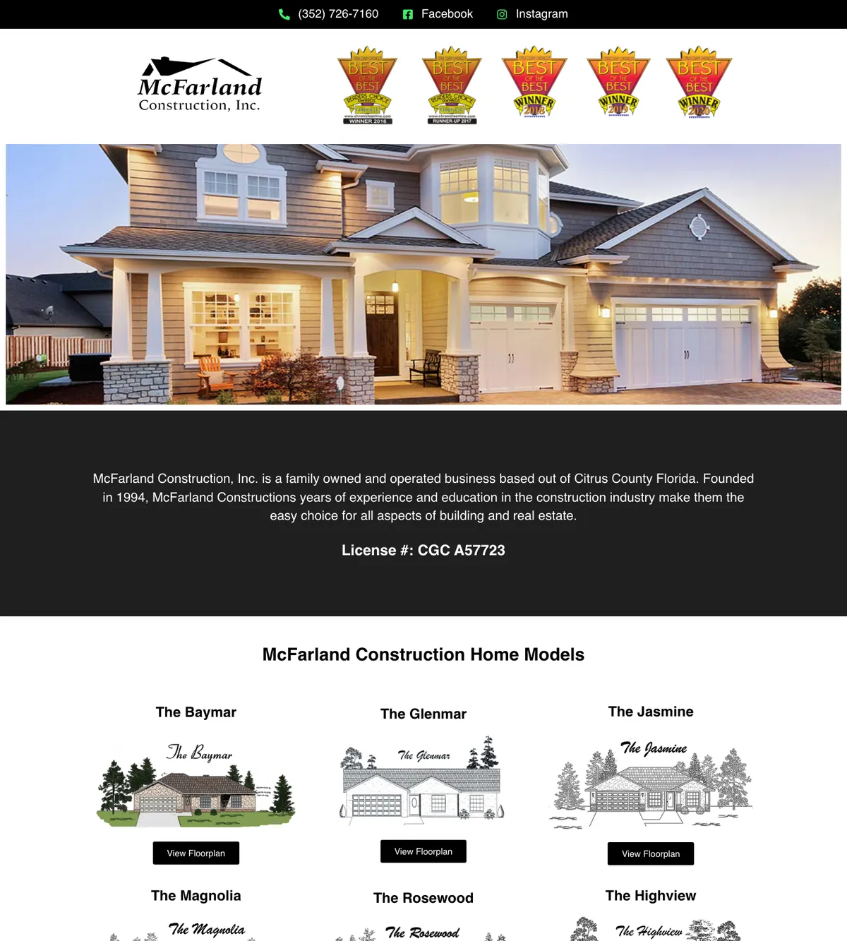 Screenshot of the McFarland Construction website designed by Anchorlynk