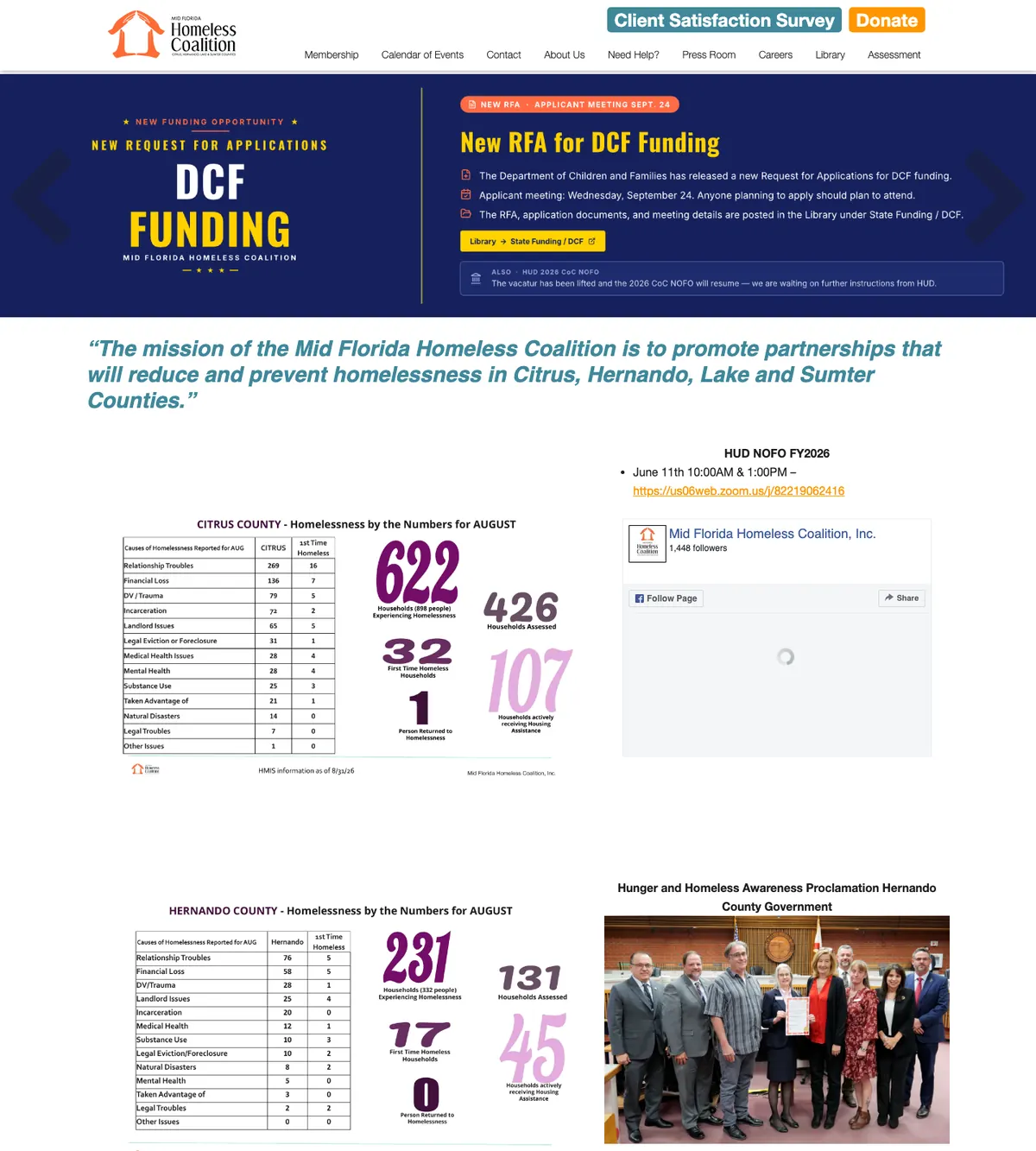 Screenshot of the Mid Florida Homeless Coalition website designed by Anchorlynk