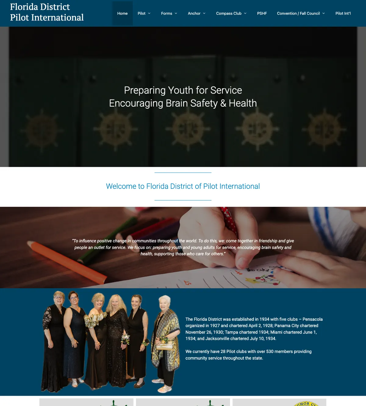 Screenshot of the Florida District Pilot International website designed by Anchorlynk