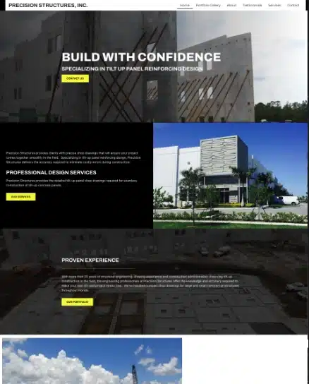 Screenshot of the Precision Structures website designed by Anchorlynk