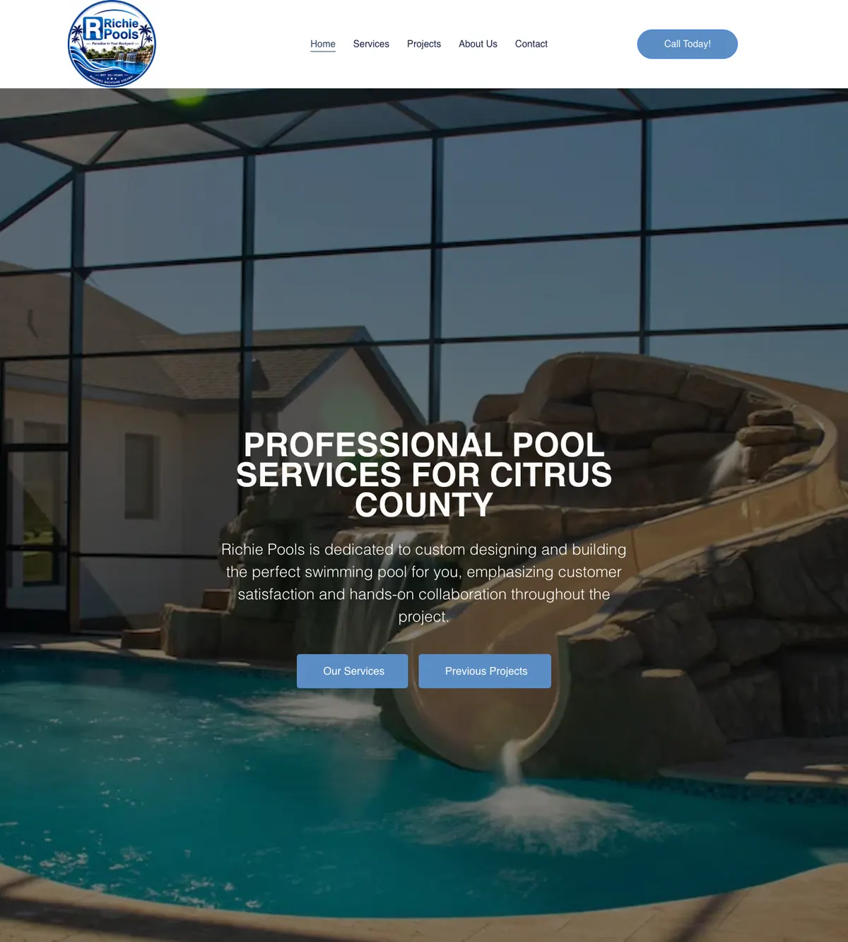 Screenshot of the Richie Pools website designed by Anchorlynk