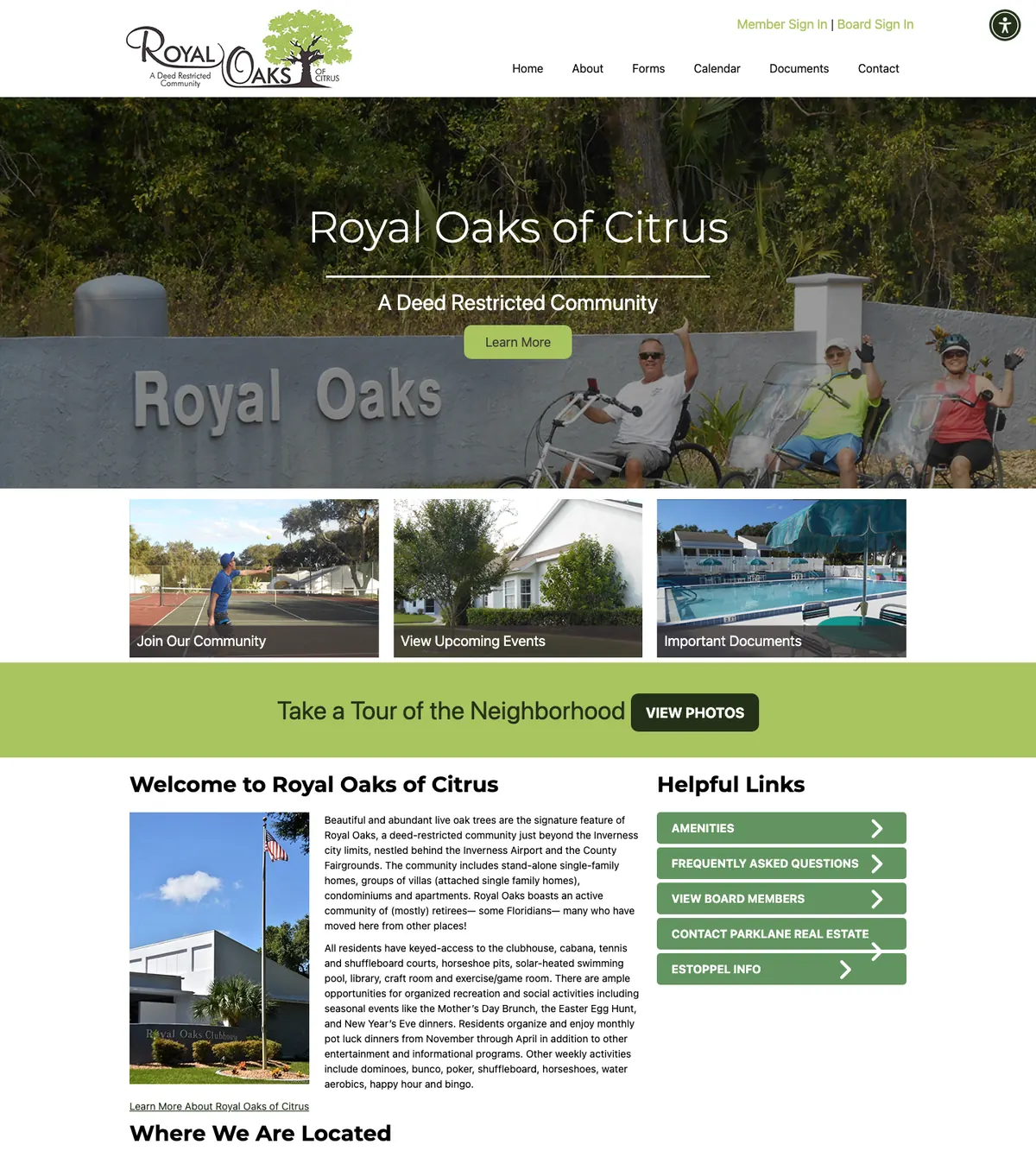 Screenshot of the Royal Oaks of Citrus website designed by Anchorlynk