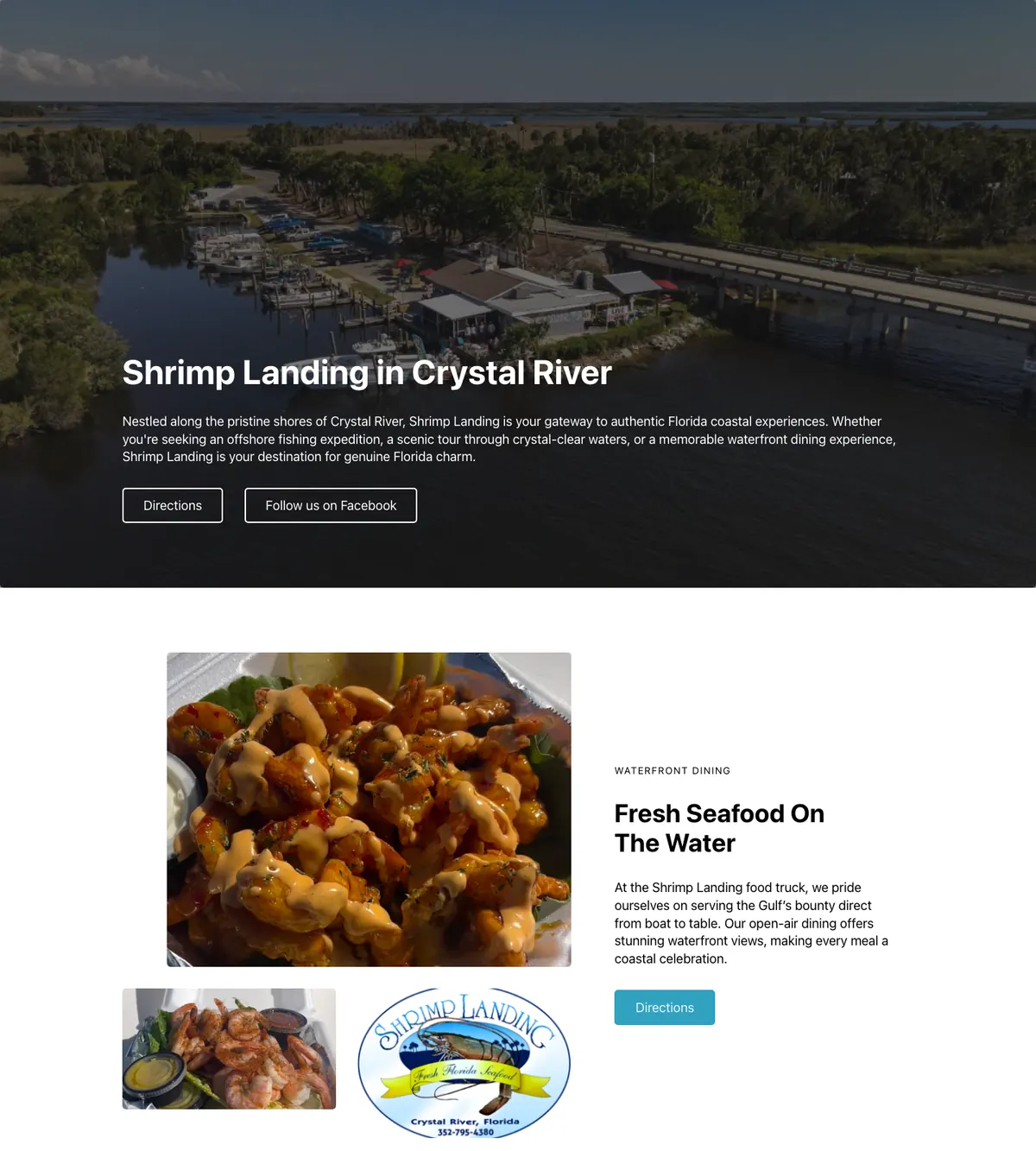 Screenshot of the Shrimp Landing website designed by Anchorlynk