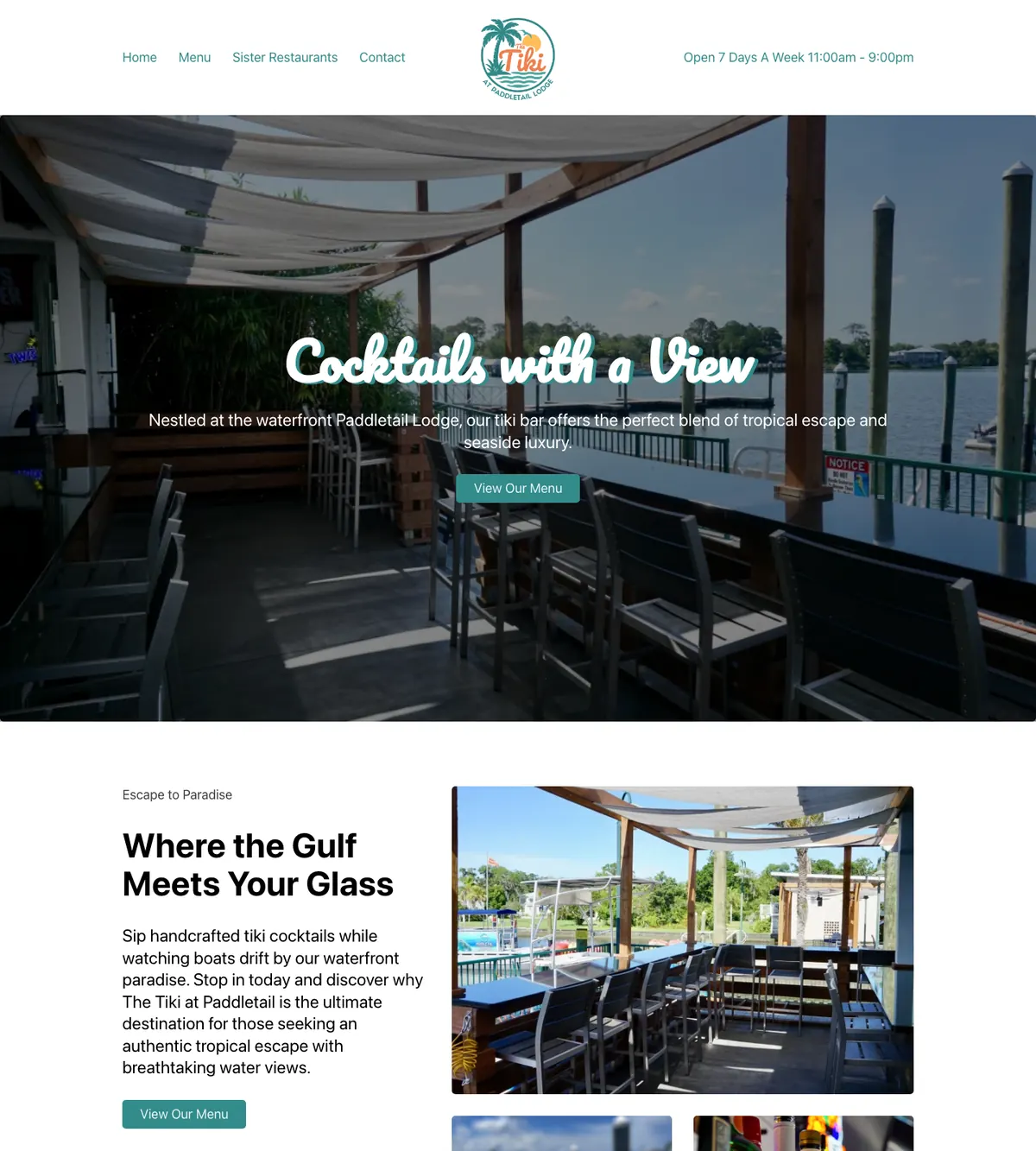 Screenshot of the The Tiki at Paddletail website designed by Anchorlynk