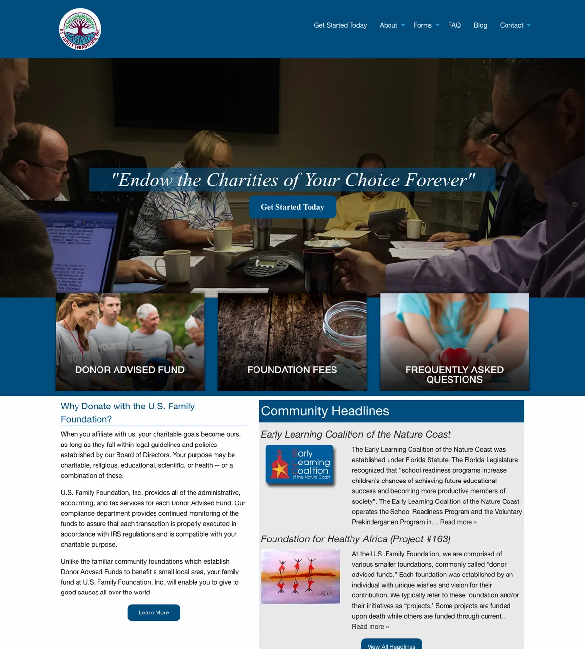 Screenshot of the U.S. Family Foundation website designed by Anchorlynk