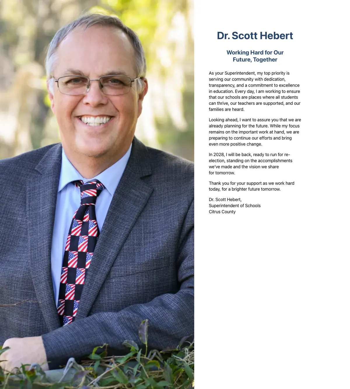 Screenshot of the Dr. Scott Hebert for Superintendent website designed by Anchorlynk