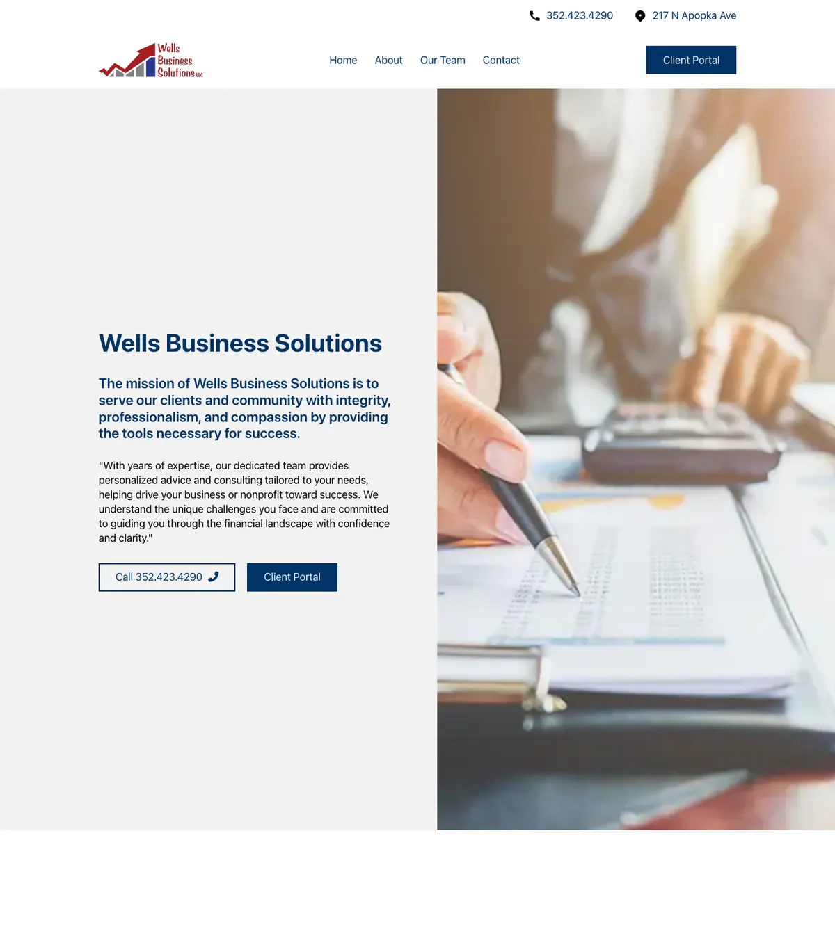 Screenshot of the Wells Business Solutions website designed by Anchorlynk